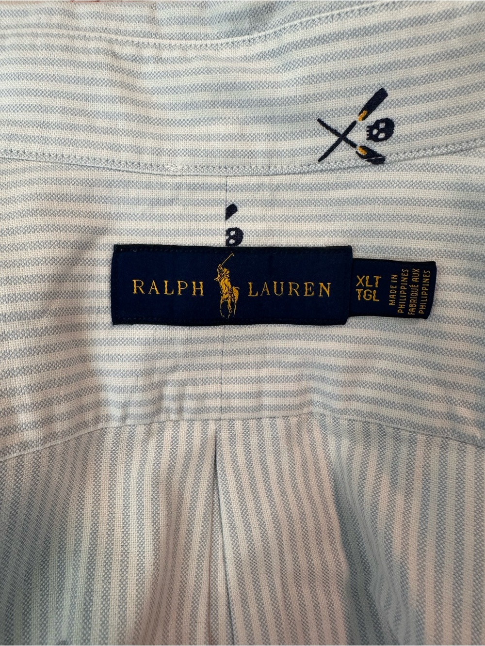 Ralph Lauren Skull Oars Striped Oxford Shirt XL Tall Blue White Rowing Yachting - Picture 9 of 9